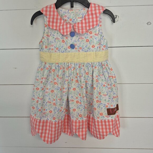 Millie Jay Other - Millie Jay Toddler Girls Floral Dress 24M Pink & Yellow Gingham Scalloped Hem 10
